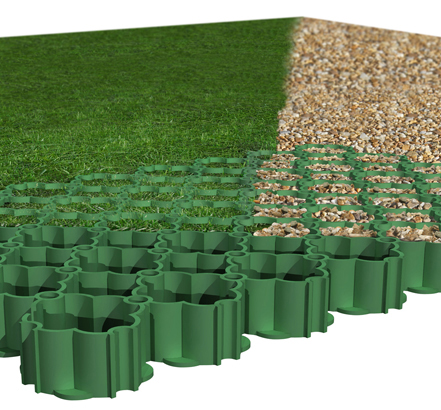 The open structure of ACO GroundGuard<sup>®</sup> allows water to quickly penetrate through the honeycomb to the underlying top soil The open structure of ACO GroundGuard<sup>®</sup> allows water to quickly penetrate through the honeycomb to the underlying top soil