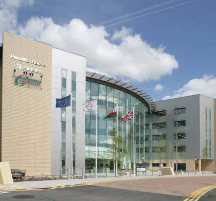 Reynaers aluminium curtain walling system and windows and door systems are used on Penallta House Reynaers aluminium curtain walling system and windows and door systems are used on Penallta House