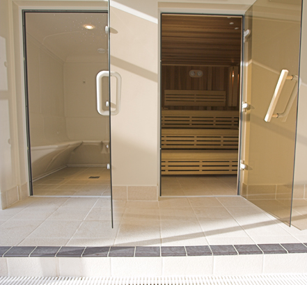 Sauna and steam profile with raised tiled floor Sauna and steam profile with raised tiled floor
