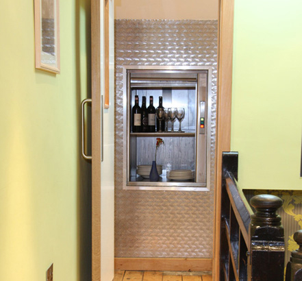 Bottom-drive Microlift in a two-floor Pizza Express, Barnstaple Bottom-drive Microlift in a two-floor Pizza Express, Barnstaple