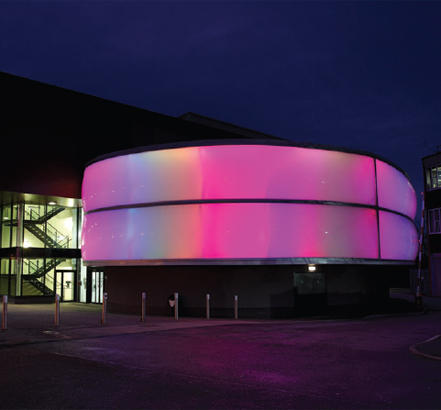 Curved, ETFE pillow facade with an integral LED lighting system Curved, ETFE pillow facade with an integral LED lighting system