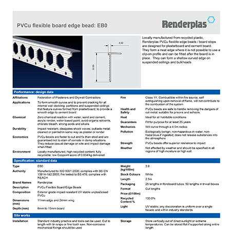 Renderplas PVCu flexible board edge bead: EB0