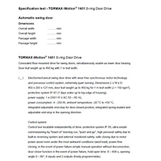Technical Specification - TORMAX Imotion 1401 underfloor swing door drive