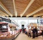 Wood linear open ceiling for Leicester market