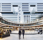 Radialised grill ceiling for Broadgate Circle