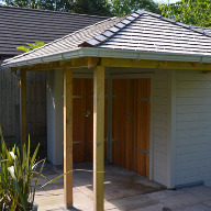 Air shelter transformed into Western Red Cedar shed