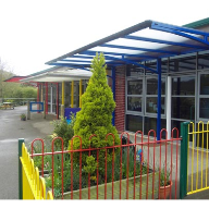 Bespoke flat pitched canopy for Rawlin Primary School