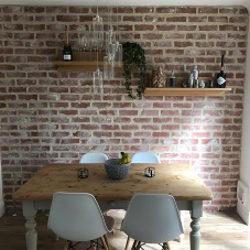 Antique whitewashed brick slips for dining room