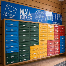 Colourful and bright mail boxes for student accommodation