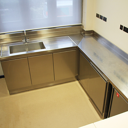 Bespoke stainless-steel units and worktop for historic London venue