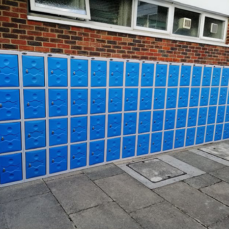Secure royal blue indoor and outdoor lockers at Croydon High School