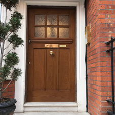 New solid oak front door at Carlos Place, Mayfair