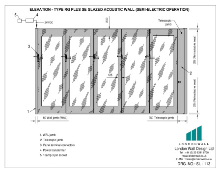 SL-113 Elevation - Type RG Plus SE Glazed acoustic wall (Semi-Electric Operation)