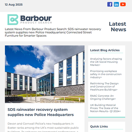 Latest News From Barbour Product Search:  SDS rainwater recovery system supplies new Police Headquarters| Connected Street Furniture for Smarter Spaces