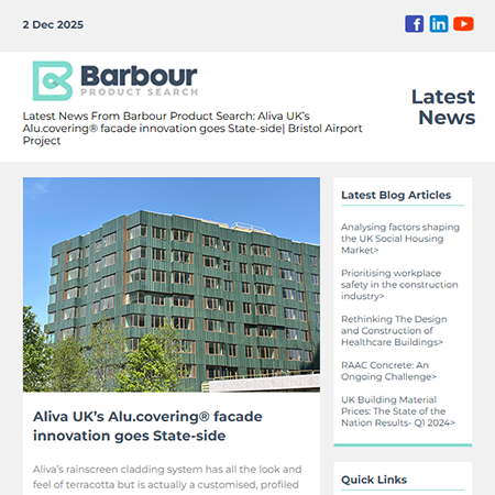 Latest News From Barbour Product Search:  Aliva UK’s Alu.covering® facade innovation goes State-side| Bristol Airport Project