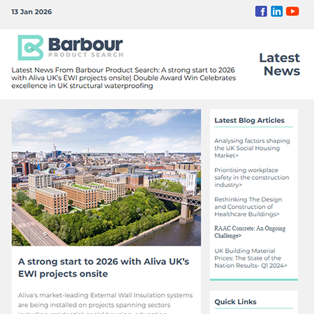 Latest News From Barbour Product Search:  A strong start to 2026 with Aliva UK’s EWI projects onsite| Double Award Win Celebrates excellence in UK structural waterproofing