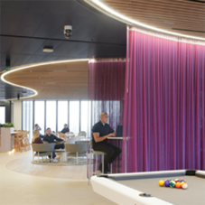 Curved timber ceilings, controlled reverberation