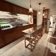 Brushed satin stainless steel gallery worktop for stunning Hampshire kitchen