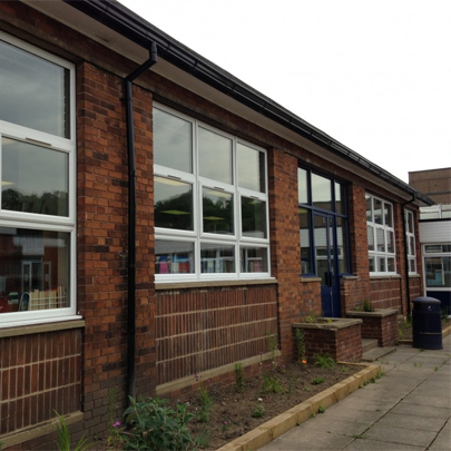 Windows, doors and glazed corridor at Castleford Academy