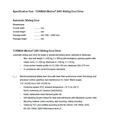 Technical Specification iMotion 2401 sliding door drive