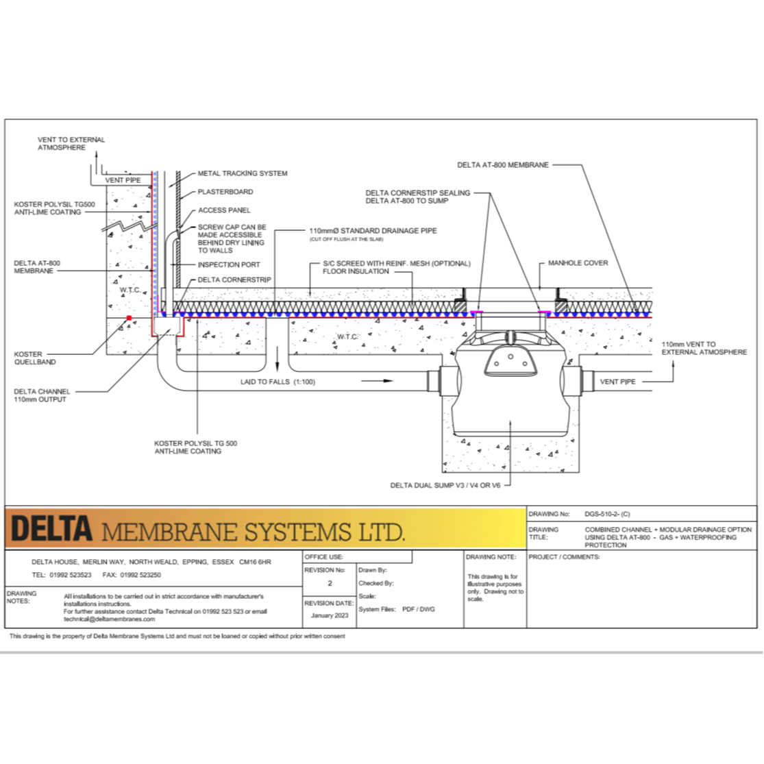 Combined Channel + Modular Drainage Using Delta AT 800 (Gas & Waterproofing Protection)