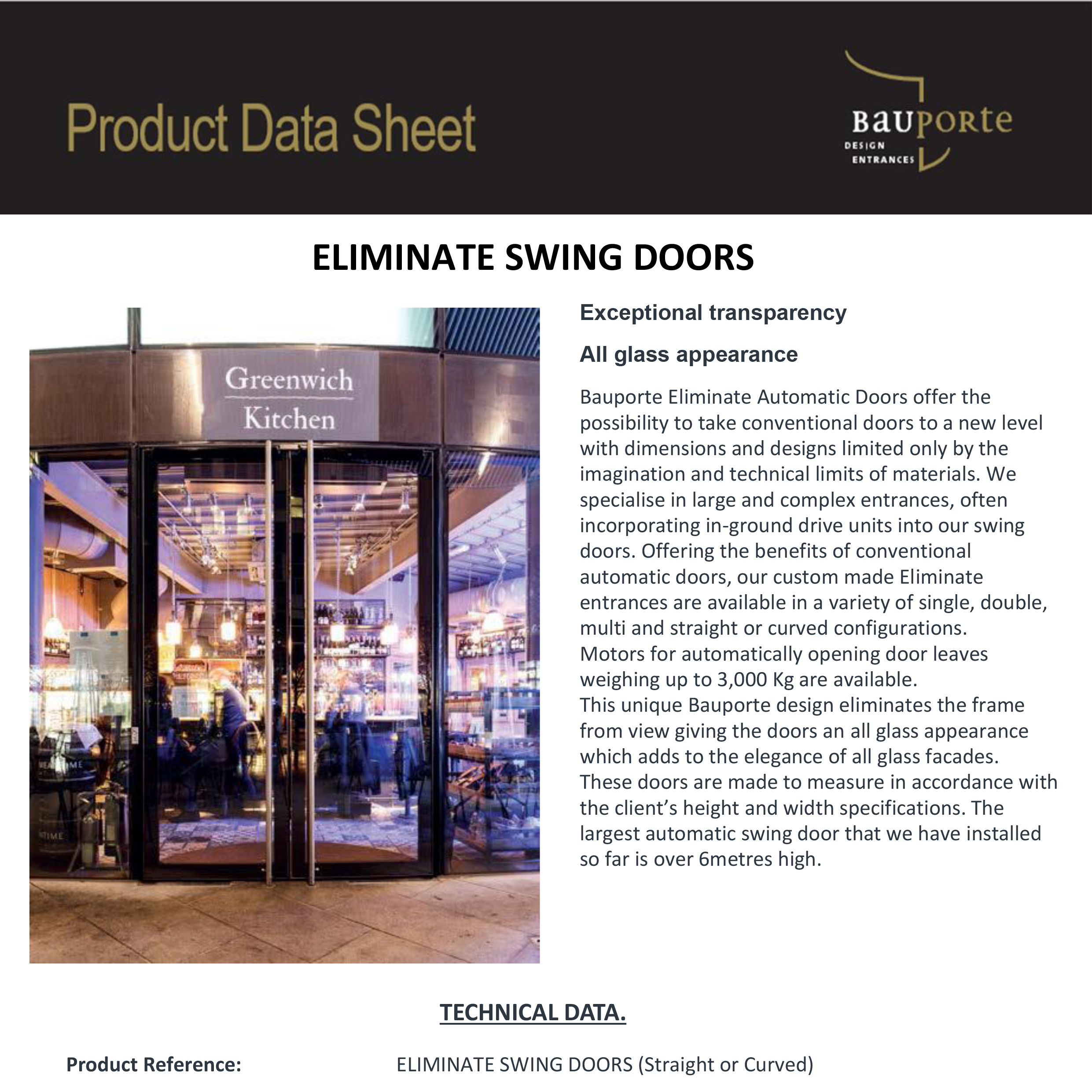 Eliminate Swing Doors Data Sheet
