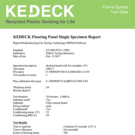 KEDECK flame test data