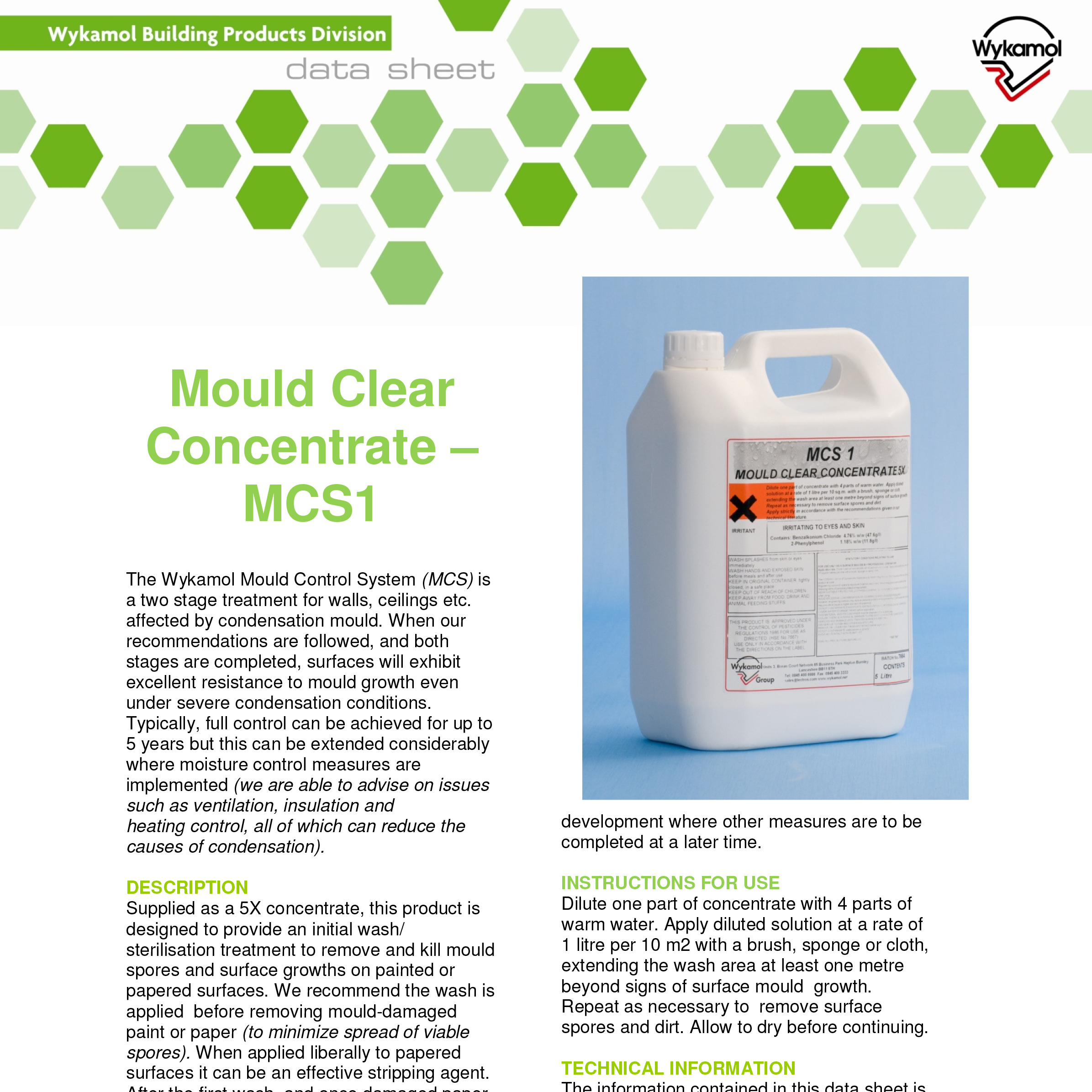 MCS 1 Mould Clear Concentrate Product Guide