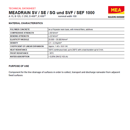 MEADRAIN Technical Data Sheet