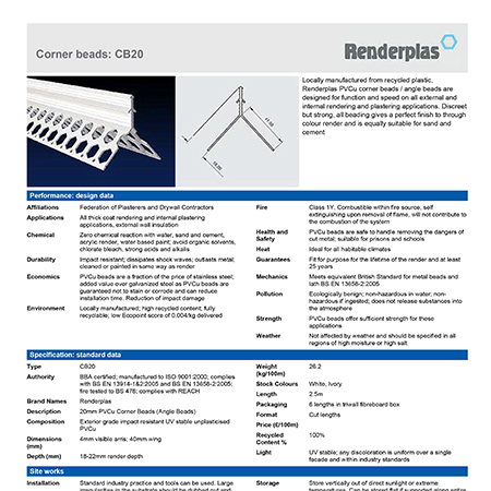 Renderplas Corner beads: CB20