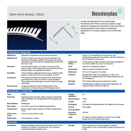 Renderplas Skim Arch Beads CB2A