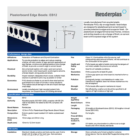 Renderplas Plasterboard Edge Beads: EB12