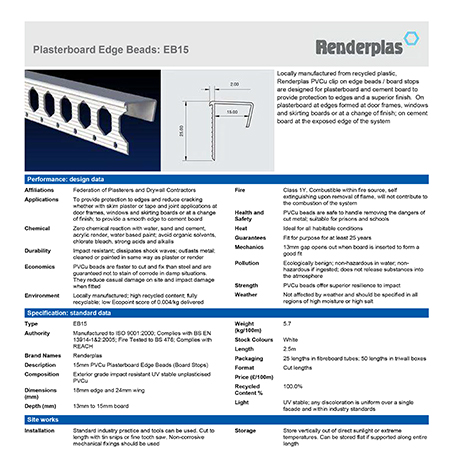 Renderplas Plasterboard Edge Beads: EB15