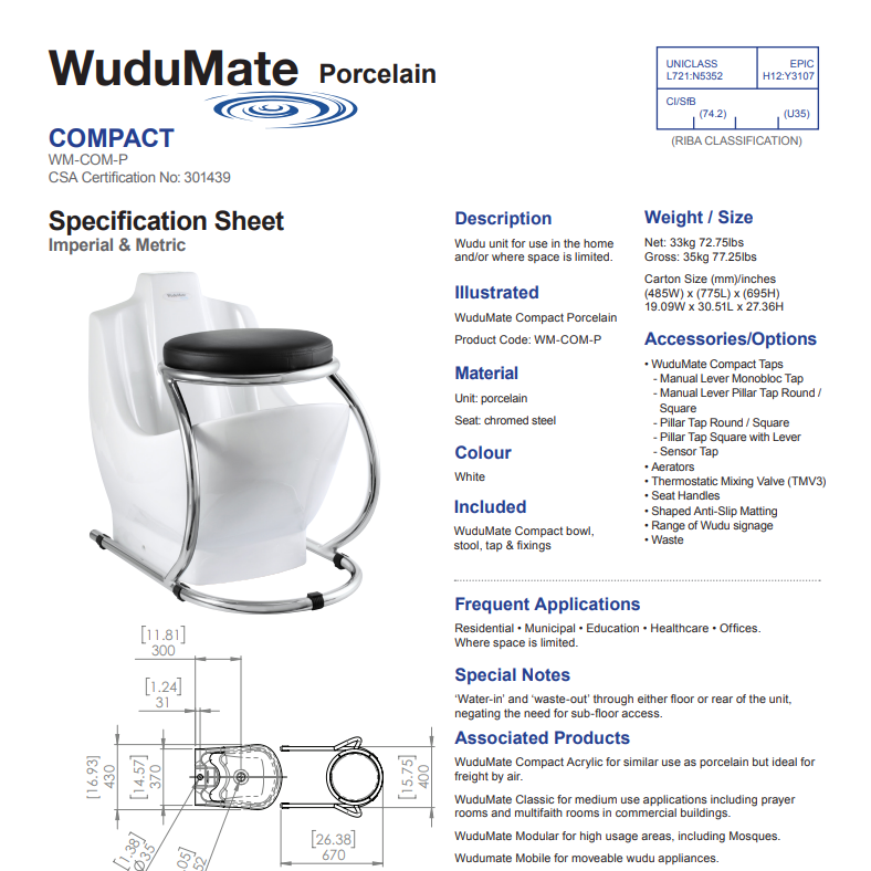 WuduMate Compact Specification Sheet