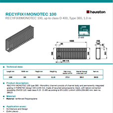 RECYFIX MONOTEC 100, up to class D 400, Type 380, 1.0 m RECYFIX MONOTEC 100, up to class D 400, Type 380, 1.0 m