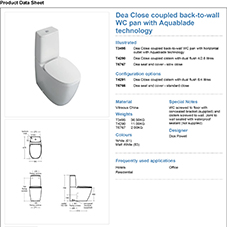 Dea Close coupled back-to-wall WC pan with Aquablade technology