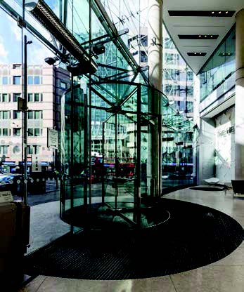Bespoke fully glaze revolving doors have been installed at The Helicon