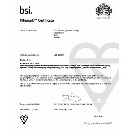 Certificate: BS EN 13476-2 (KM563462)
