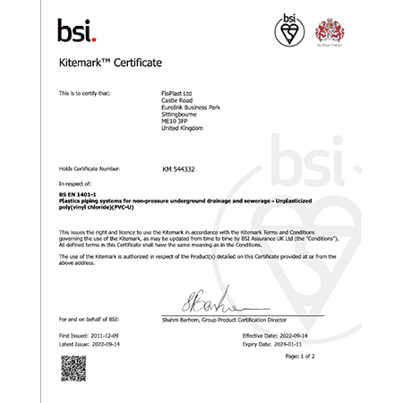 Certificate: BS EN 1401-1 (KM544332)