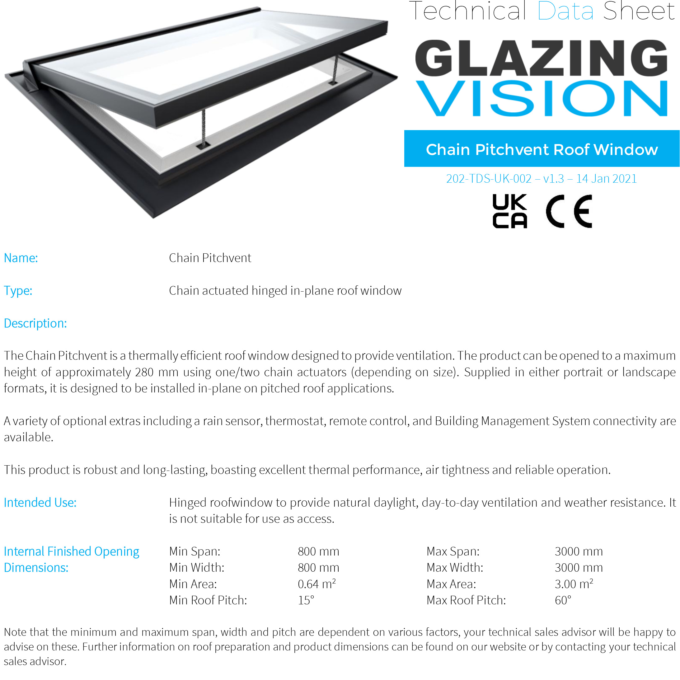 Chain Pitchvent Roof Window Tech Data