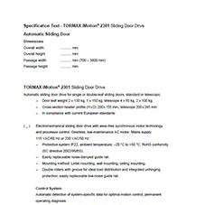 Technical Specification iMotion 2301 sliding door drive