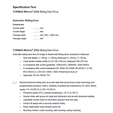 Technical Specification iMotion 2302 sliding door drive