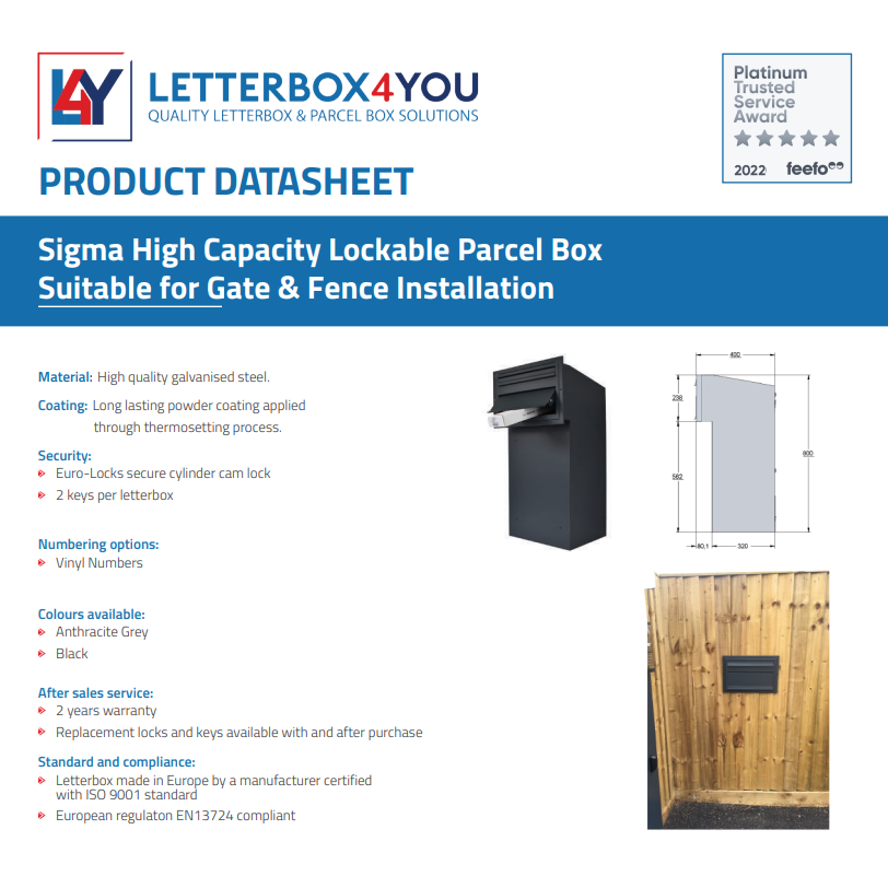 Gate and fence mounted Parcel drop box Sigma