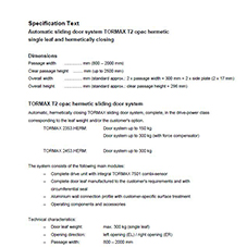 Technical Specification TORMAX Hermetic & airtight sliding door systems