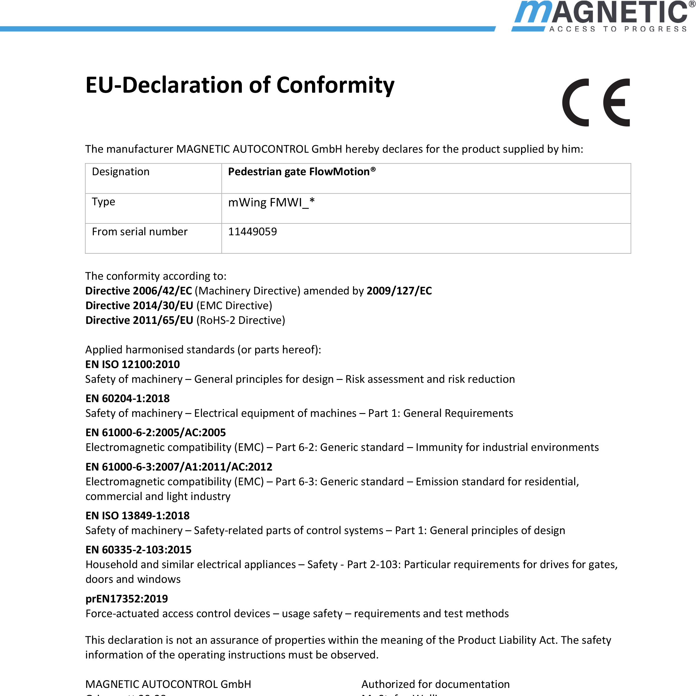 mWing Declaration of Conformity