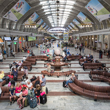 Historic seating installation at Stockholm station