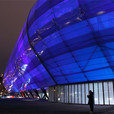 Skin membrane facade for energy positive stadium