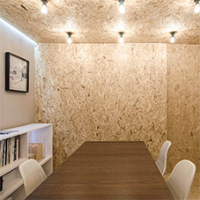 Exposed SMARTPLY OSB3 for office design feature