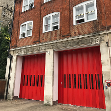 Folding appliance bay doors for Deptford Fire Station