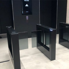 Matt black bespoke turnstile units for Sports Direct